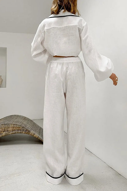 Ensemble Décontracté Deux Pièces avec Bord Contrasté et Poche Plaquée pour Femme | Idéal pour le Quotidien