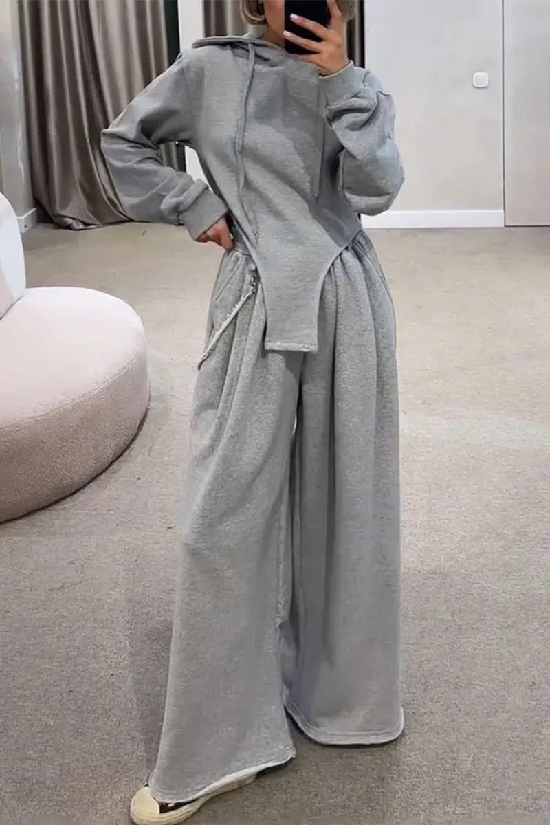 Ensemble Deux Pièces Uni avec Capuche et Pantalon à Taille Élastique pour Adulte | Idéal pour une Tenue Décontractée
