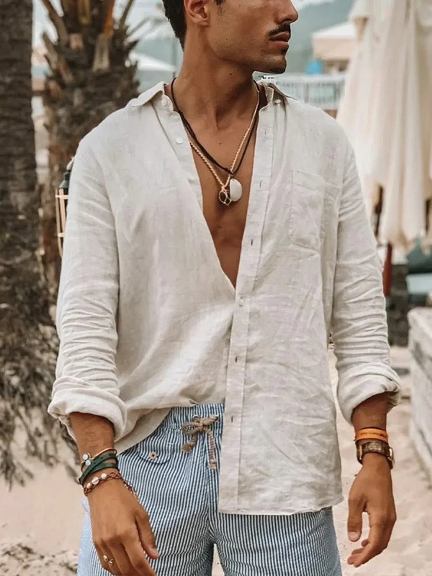 Chemise À Manches Longues Avec Manches Retroussables Pour Homme | Idéale Pour L'Été Et Les Vacances