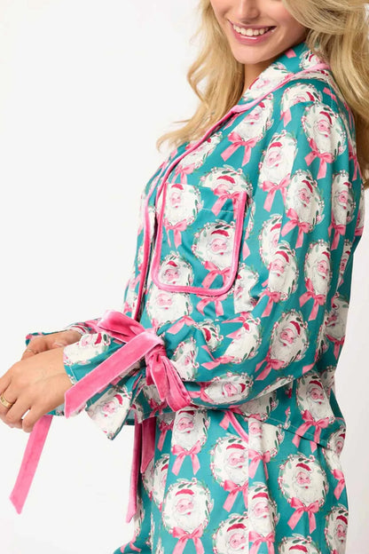 Ensemble Deux Pièces Imprimé Noël avec Col à Revers et Manches Longues pour Adulte | Idéal pour la Période des Fêtes