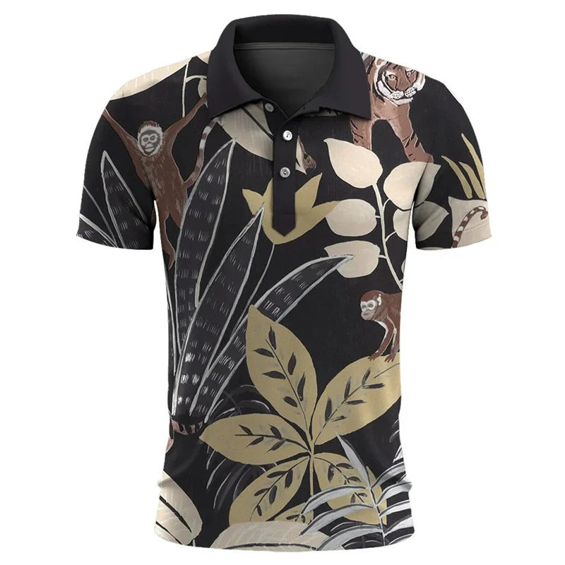 Polo À Manches Courtes Imprimé Tropical En Grandes Tailles Pour Homme | Idéal Pour L'Été Et Les Loisirs