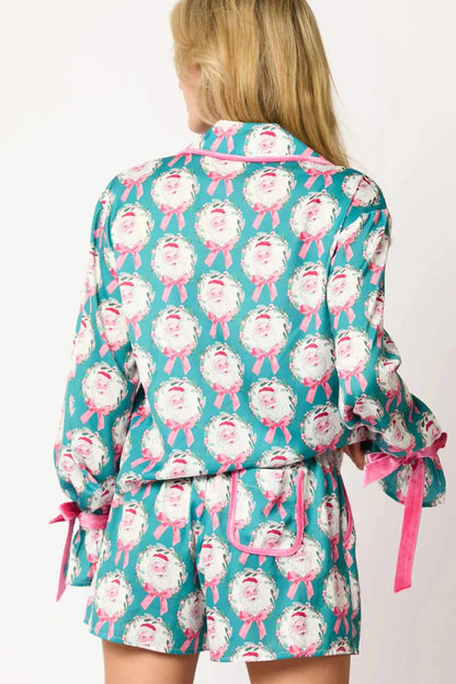 Ensemble Deux Pièces Imprimé Noël avec Col à Revers et Manches Longues pour Adulte | Idéal pour la Période des Fêtes