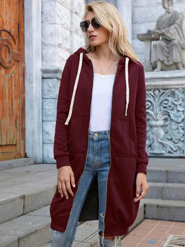 Sweat À Capuche Long À Fermeture Éclair pour Femme | Idéal pour Les Tenues Décontractées