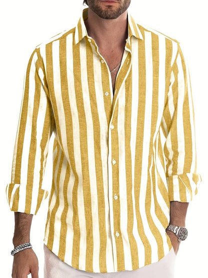 Chemise Rayée À Manches Longues Avec Col Classique Pour Homme | Idéale Pour Le Travail Et Les Événements Formels