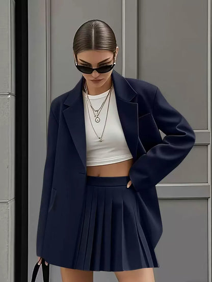 Ensemble avec Blazer Ample Et Jupe Plissée Taille Haute pour Femme | Idéal pour Printemps Et Été
