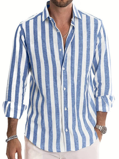 Chemise Rayée À Manches Longues Avec Col Classique Pour Homme | Idéale Pour Le Travail Et Les Événements Formels