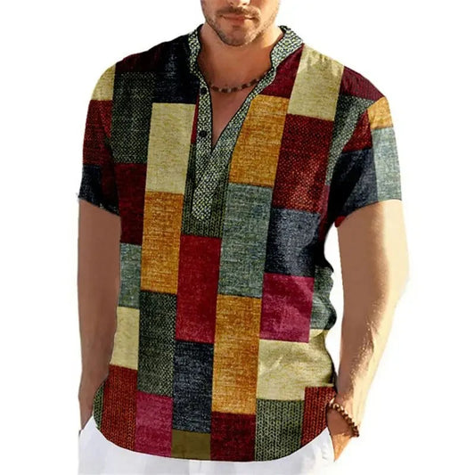 Chemise à Motif Patchwork 3D pour Homme Grande Taille | Idéale pour le Printemps ou l’Été