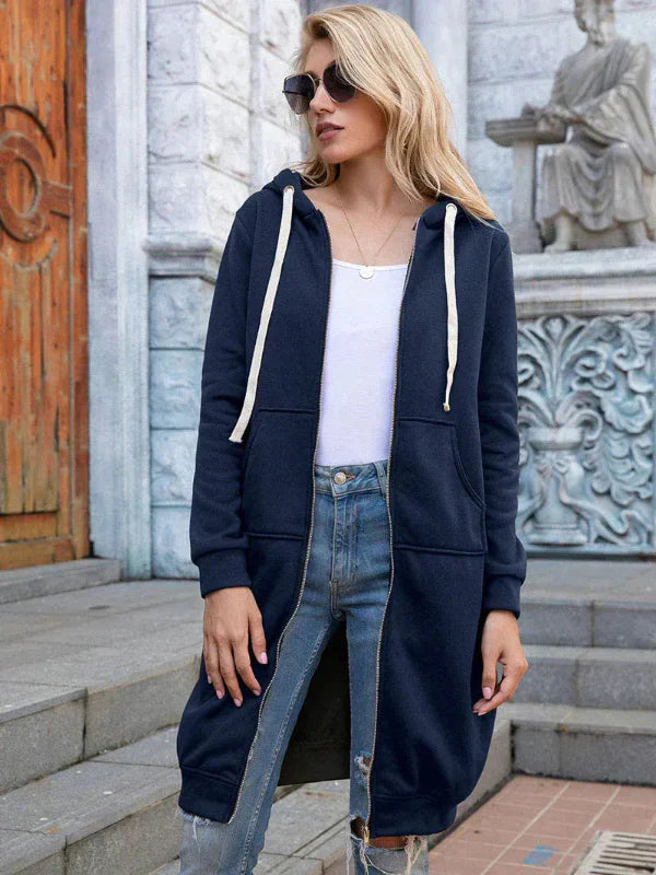 Sweat À Capuche Long À Fermeture Éclair pour Femme | Idéal pour Les Tenues Décontractées