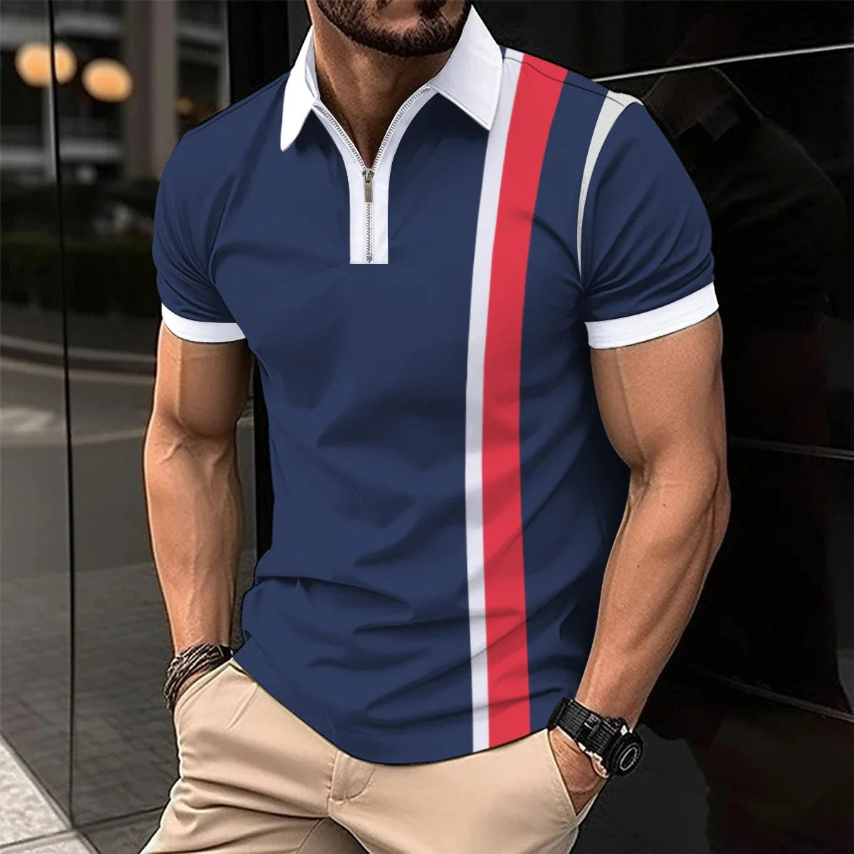 Polo à Rayures avec Col Classique pour Homme Grande Taille | Idéal pour l’Été