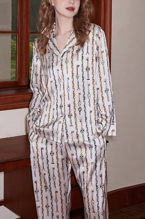 Ensemble De Pyjama Imprimé Chaînes À Manches Longues pour Femmes | Idéal pour la Détente À La Maison
