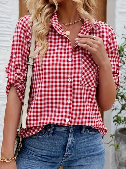Chemise À Carreaux Avec Manches Longues Et Fermeture Boutonnée Pour Femmes | Idéal Pour Usage Quotidien