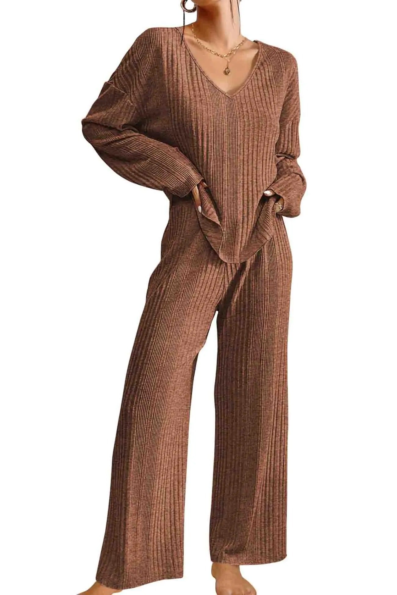 Ensemble Deux Pièces À Col En V avec Pantalon Long pour Femmes | Idéal pour Un Usage Quotidien