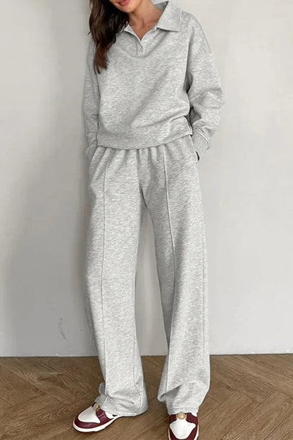 Ensemble Deux Pièces Uni avec Col Rabattu et Pantalon à Jambe Large pour Adulte | Idéal pour une Tenue Décontractée