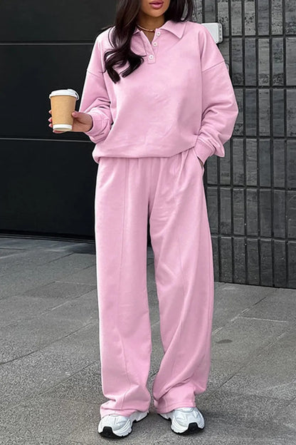 Ensemble Deux Pièces Uni avec Col Rabattu et Pantalon à Jambe Large pour Adulte | Idéal pour une Tenue Décontractée