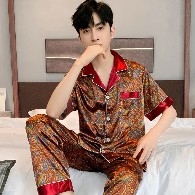 Pyjama Deux Pièces pour Homme avec Haut à Manches Courtes et Short | Idéal pour l’Été