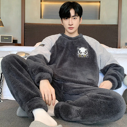 Ensemble De Pyjama Pour Homme Avec Col Rond Pour Un Usage À La Maison | Idéal Pour L’Hiver