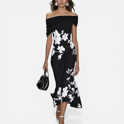Robe midi fleurie épaules dénudées pour femmes