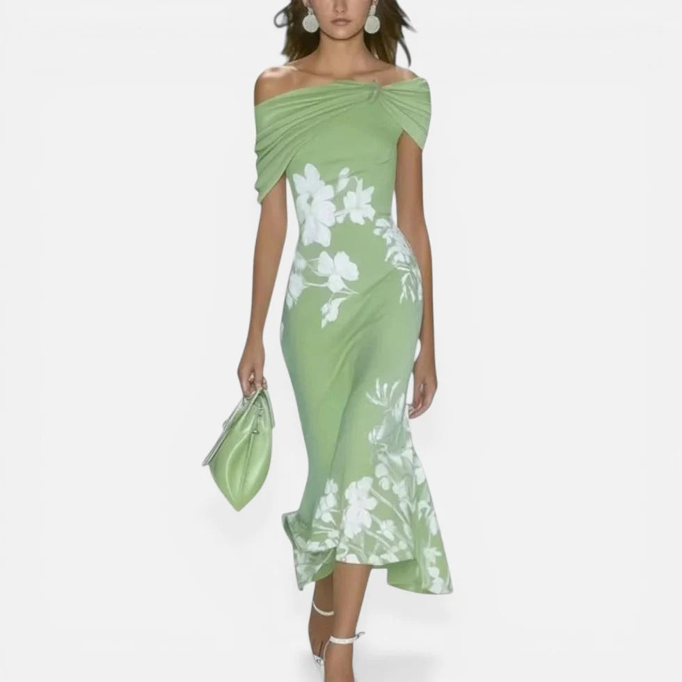 Robe midi fleurie épaules dénudées pour femmes