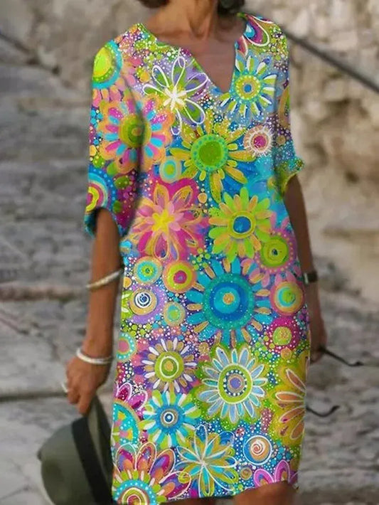 Robe à Fleurs avec Encolure en V pour Femme | Idéale pour les Sorties Printanières