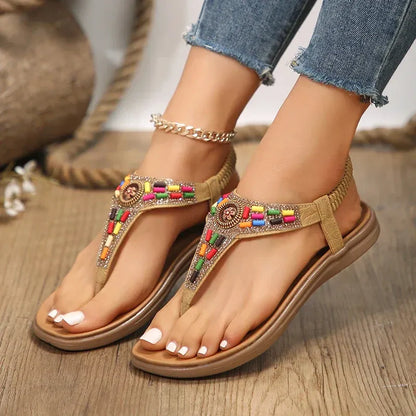 Sandales à Motifs Bohèmes avec Perles pour Femmes | Idéales pour l’Été et les Festivals