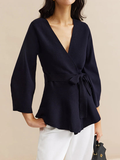 Blouse Portefeuille Avec Manches Bouffantes Et Col En V Pour Femmes | Idéal Pour Usage Quotidien