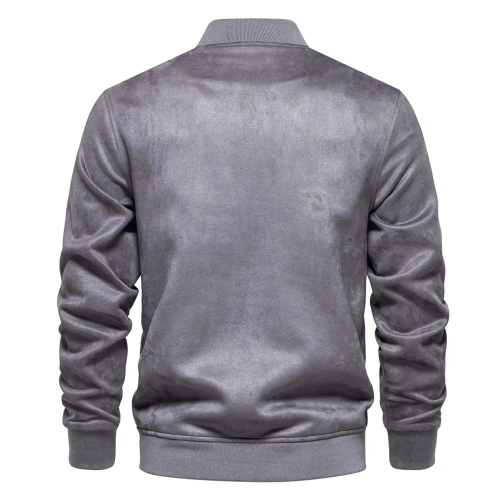 Bomber en Suède pour Hommes avec Fermeture Zippée et Poches Multiples | Idéal pour Tenues Quotidiennes