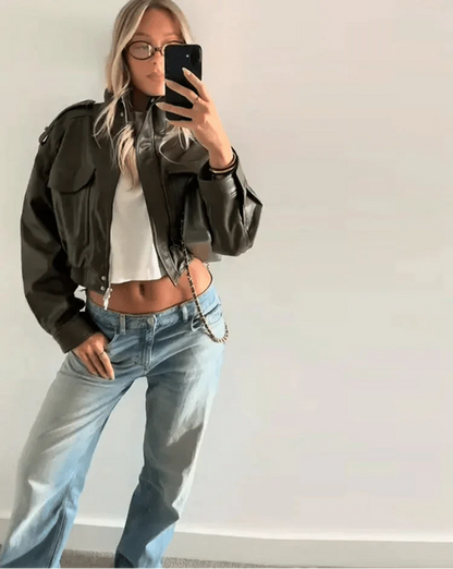 Blouson bomber à col montant et poches à rabat pour femme | Idéal pour l'automne