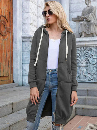 Sweat À Capuche Long À Fermeture Éclair pour Femme | Idéal pour Les Tenues Décontractées