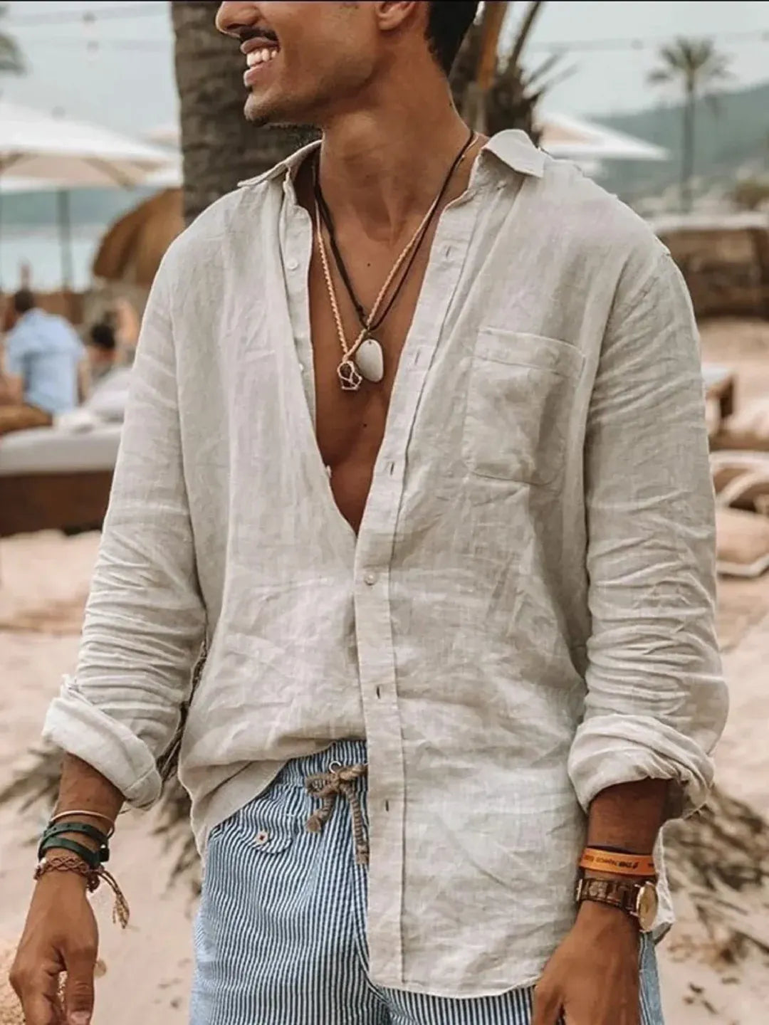Chemise À Manches Longues Avec Manches Retroussables Pour Homme | Idéale Pour L'Été Et Les Vacances