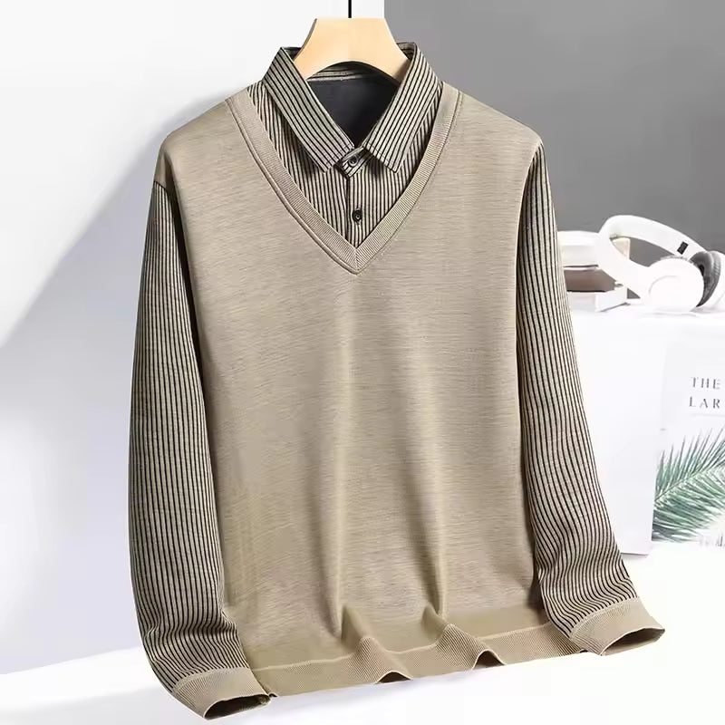 Sweatshirt Polo Tricoté avec Col en V pour Homme | Idéal pour Tenue de Bureau Décontractée