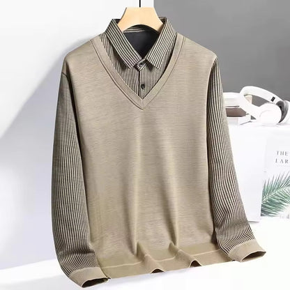 Sweatshirt Polo Tricoté avec Col en V pour Homme | Idéal pour Tenue de Bureau Décontractée