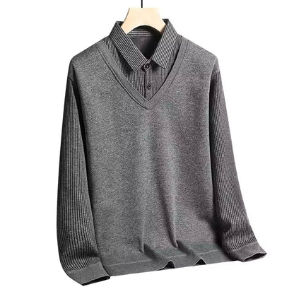Sweatshirt Polo Tricoté avec Col en V pour Homme | Idéal pour Tenue de Bureau Décontractée