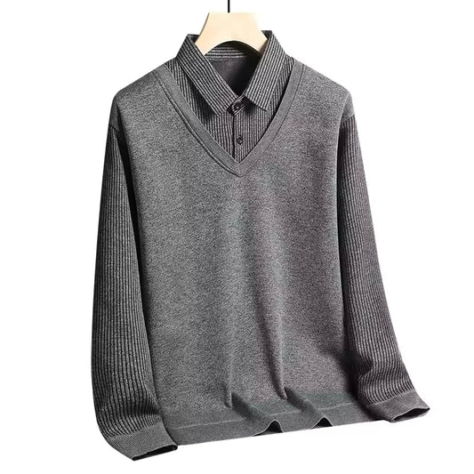 Sweatshirt Polo Tricoté avec Col en V pour Homme | Idéal pour Tenue de Bureau Décontractée