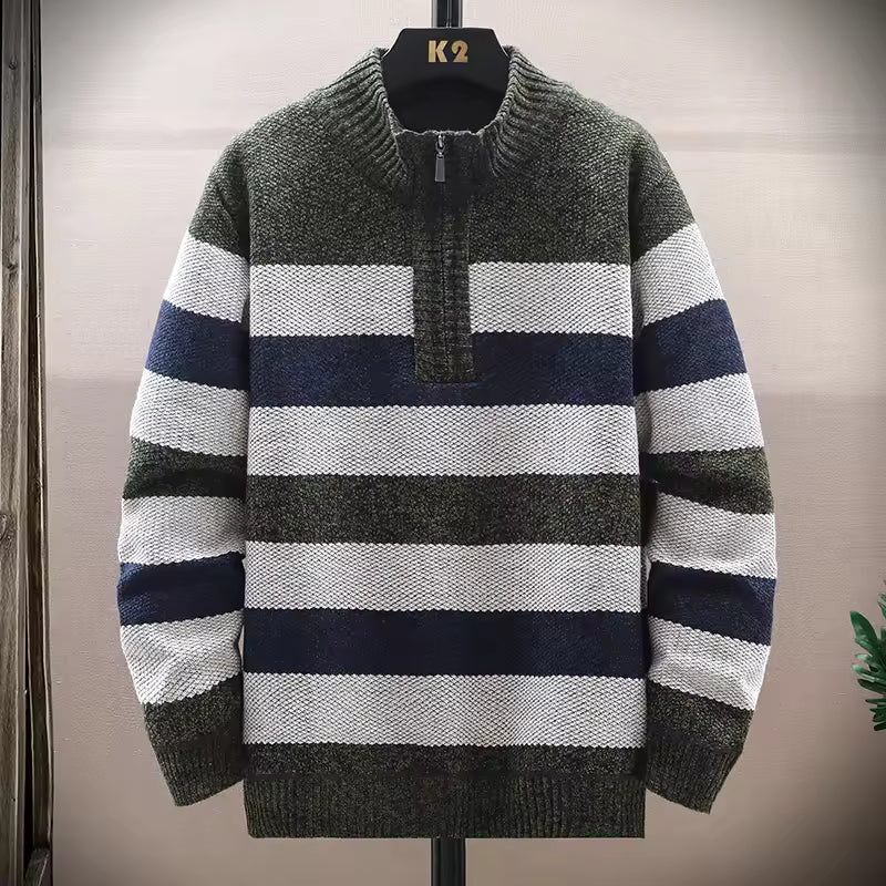 Pull À Demi-Zip Avec Motif Rayé Pour Homme | Idéal Pour Les Saisons Automne-Hiver