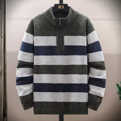 Pull À Demi-Zip Avec Motif Rayé Pour Homme | Idéal Pour Les Saisons Automne-Hiver