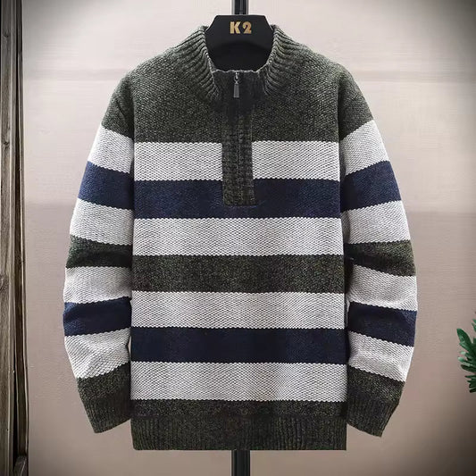 Pull À Demi-Zip Avec Motif Rayé Pour Homme | Idéal Pour Les Saisons Automne-Hiver