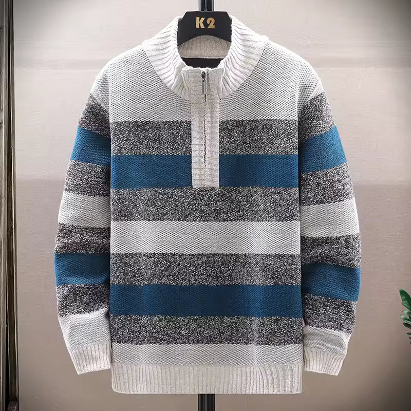 Pull À Demi-Zip Avec Motif Rayé Pour Homme | Idéal Pour Les Saisons Automne-Hiver