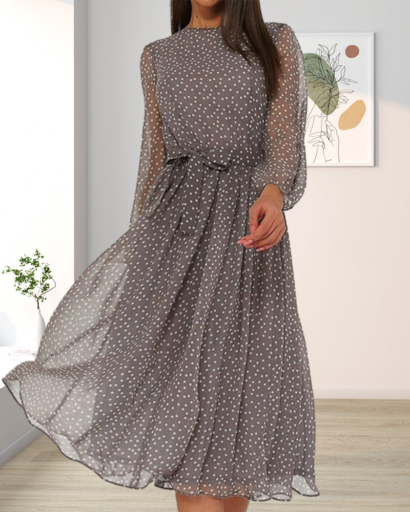 Robe midi à pois à manches longues pour femmes | Idéal pour une soirée ou un mariage