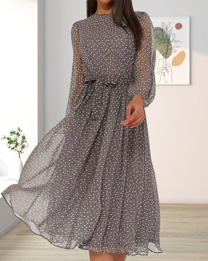 Robe midi à pois à manches longues pour femmes | Idéal pour une soirée ou un mariage