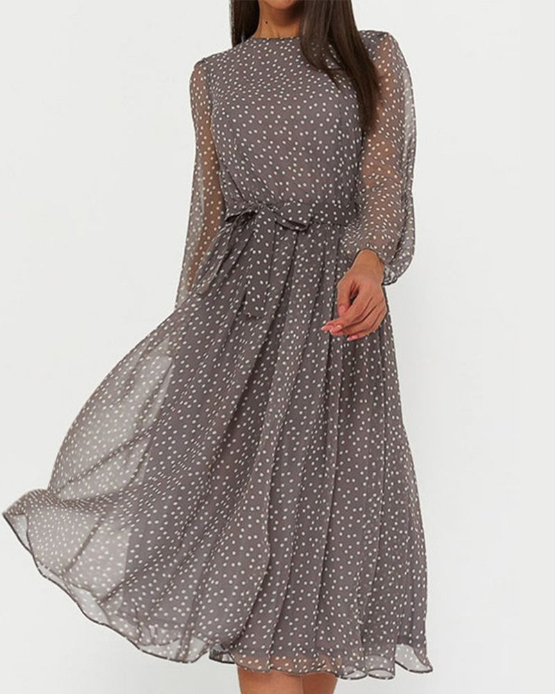 Robe midi à pois à manches longues pour femmes | Idéal pour une soirée ou un mariage