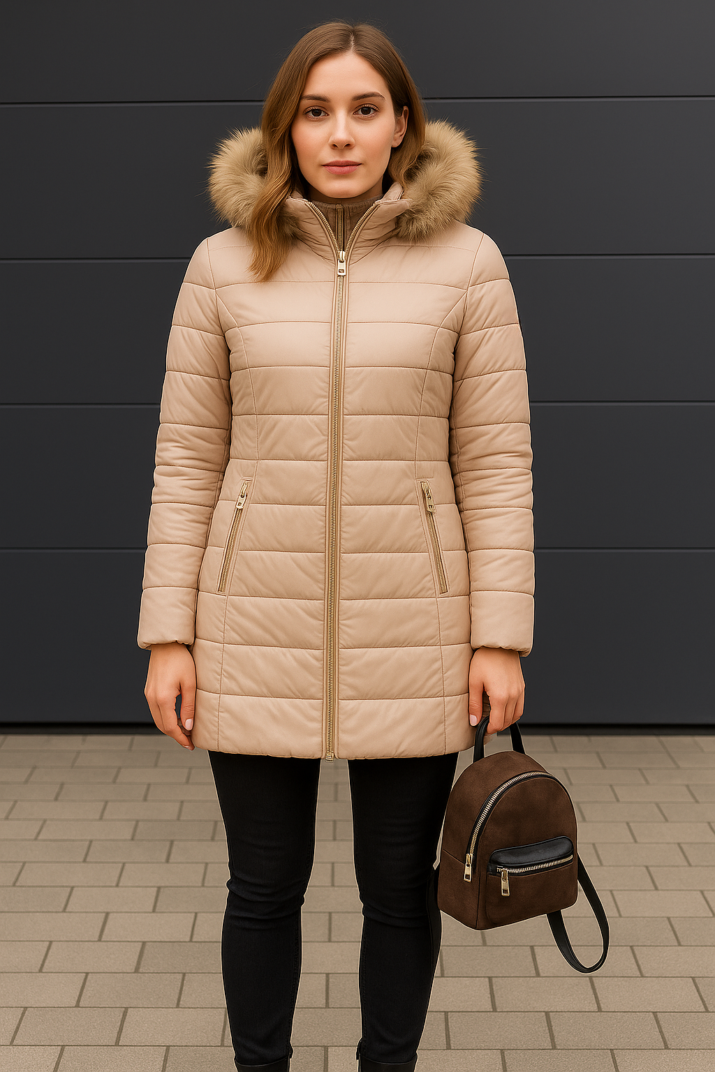 Manteau Matelassé Long avec Capuche et Col Bordé pour Femmes | Idéal pour l’Hiver