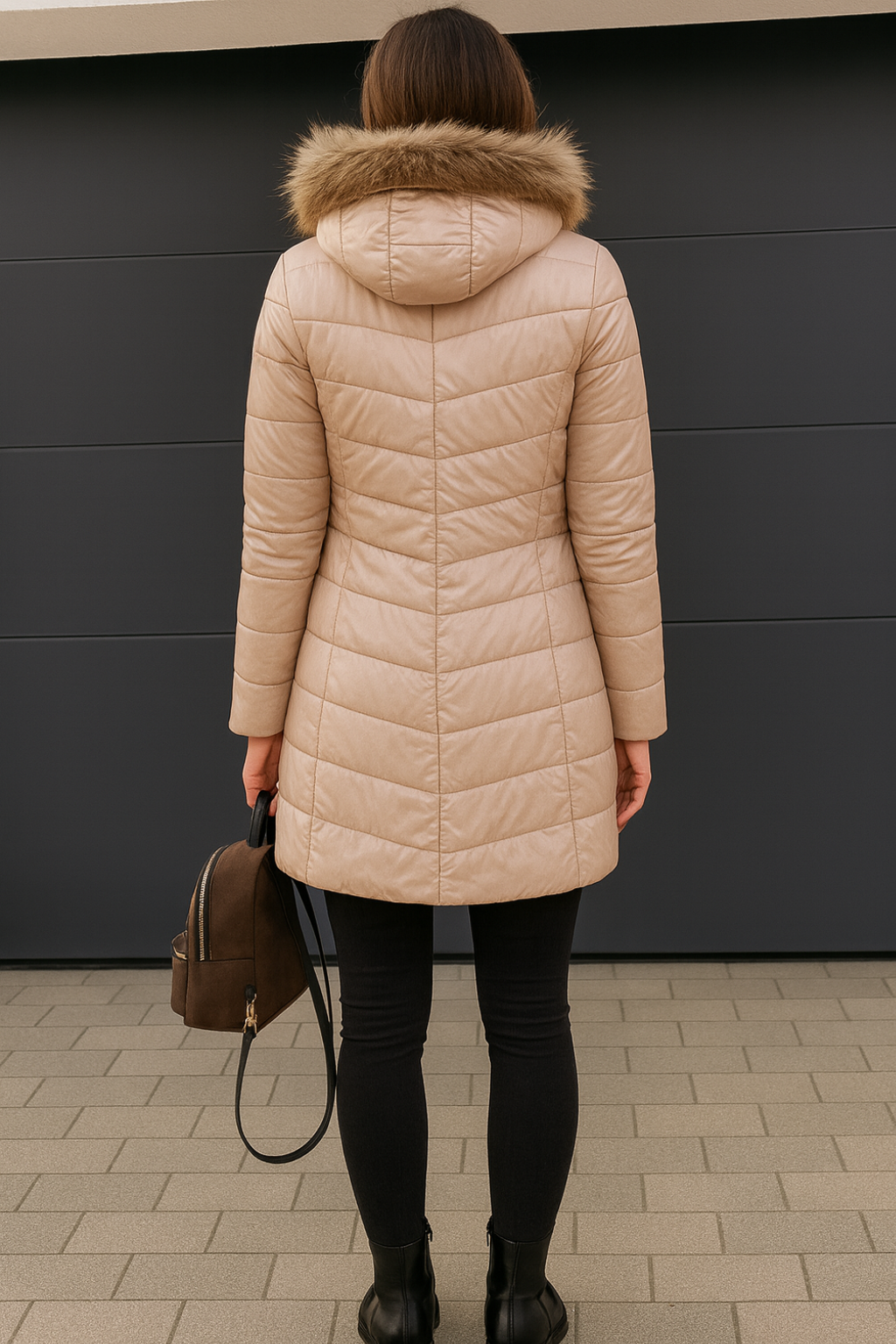 Manteau Matelassé Long avec Capuche et Col Bordé pour Femmes | Idéal pour l’Hiver