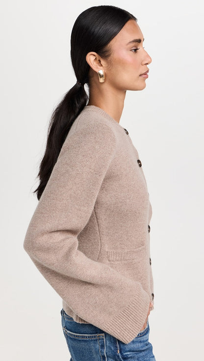 Cardigan à Col Rond et Boutons Contrastants pour Femmes | Ideal for Mi-Saison et Usage Quotidien