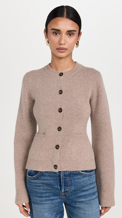Cardigan à Col Rond et Boutons Contrastants pour Femmes | Ideal for Mi-Saison et Usage Quotidien