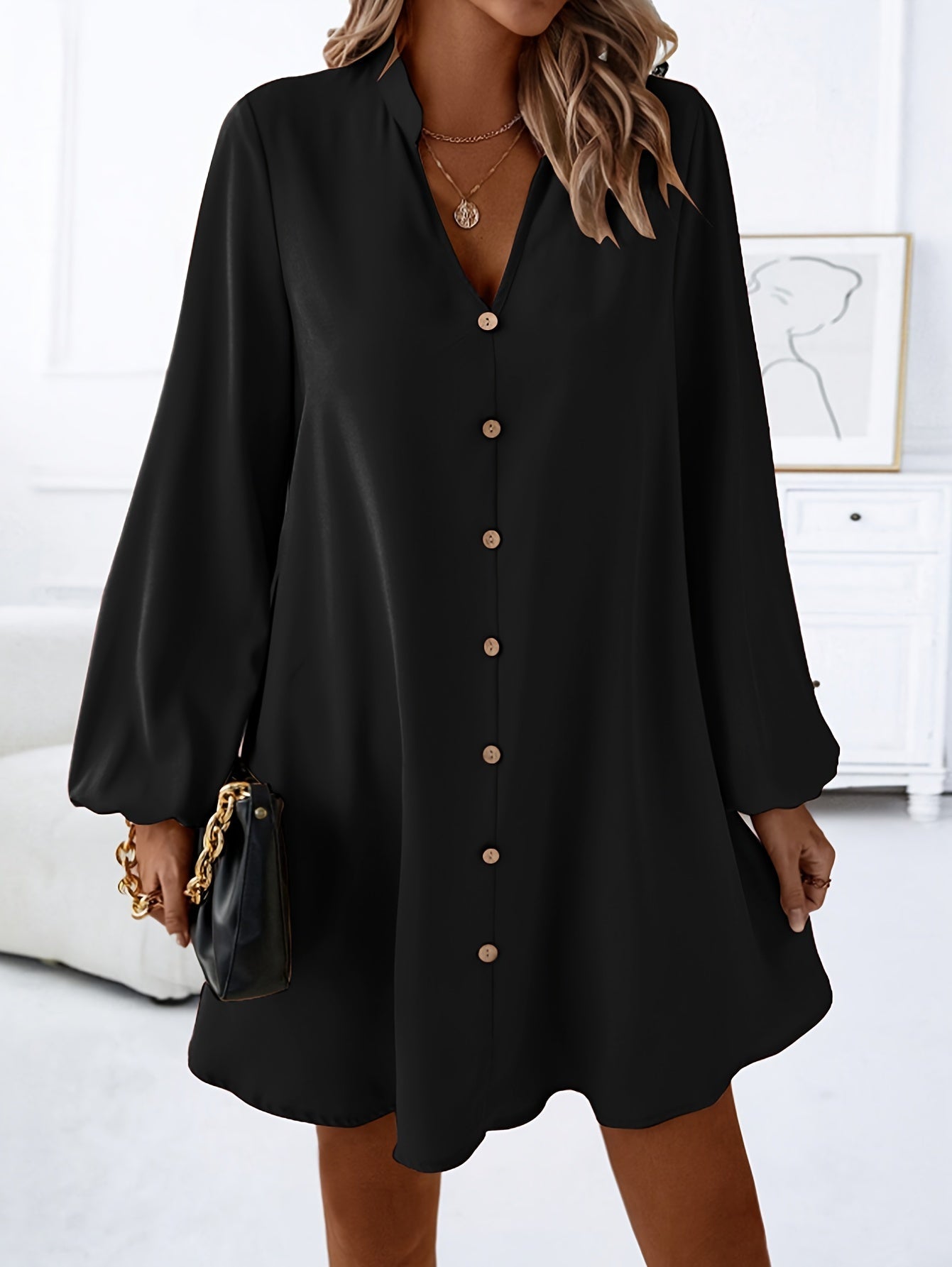 Robe chemise boutonnée col V pour femmes