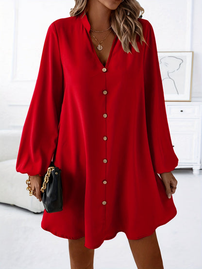 Robe chemise boutonnée col V pour femmes