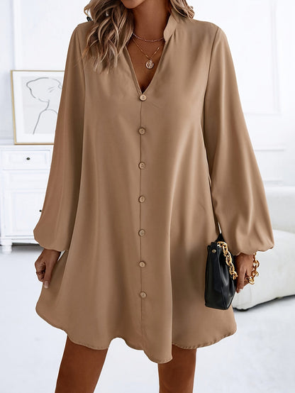 Robe chemise boutonnée col V pour femmes