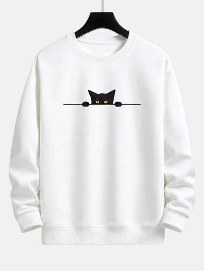 Sweatshirt Relax Fit Avec Imprimé Chat Noir pour Hommes | Idéal pour Un Usage Quotidien Et Les Occasions Décontractées