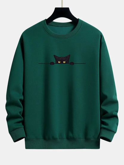 Sweatshirt Relax Fit Avec Imprimé Chat Noir pour Hommes | Idéal pour Un Usage Quotidien Et Les Occasions Décontractées