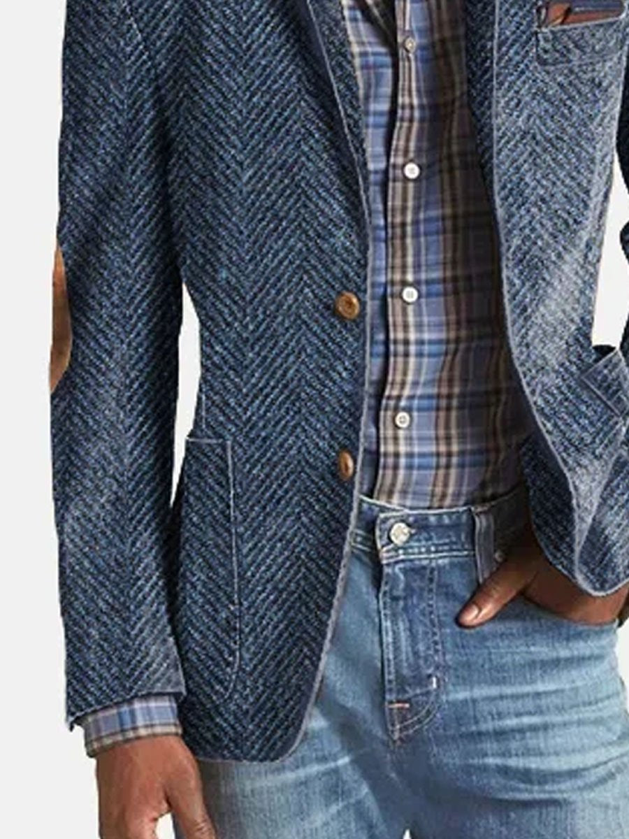 Blazer À Motif Chevron Avec Revers Classique Pour Homme | Idéal Pour Bureau Et Occasions Formelles
